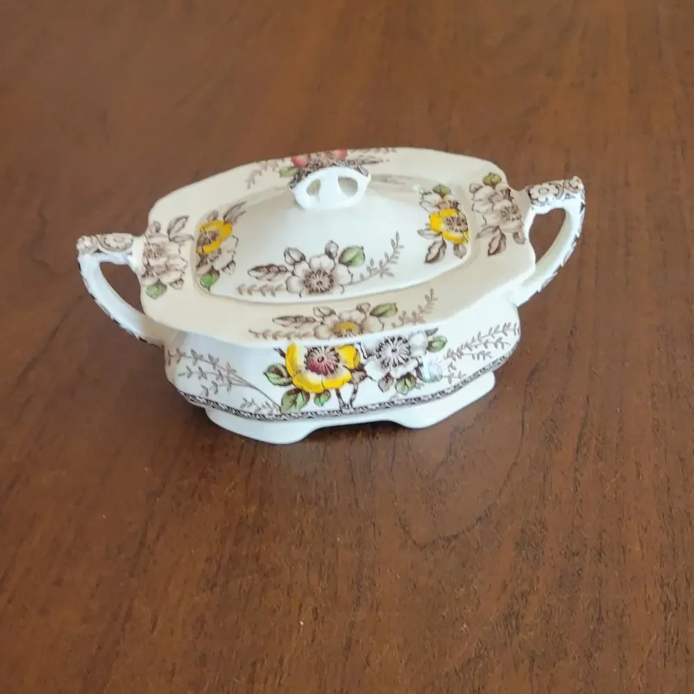 Vintage Alfred Meakin Medway Sugar Dish Bowl With Lid Floral England